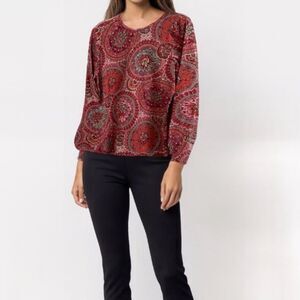 Talbots The Tee Red Paisley Medallion Print Tee Shirt Size L